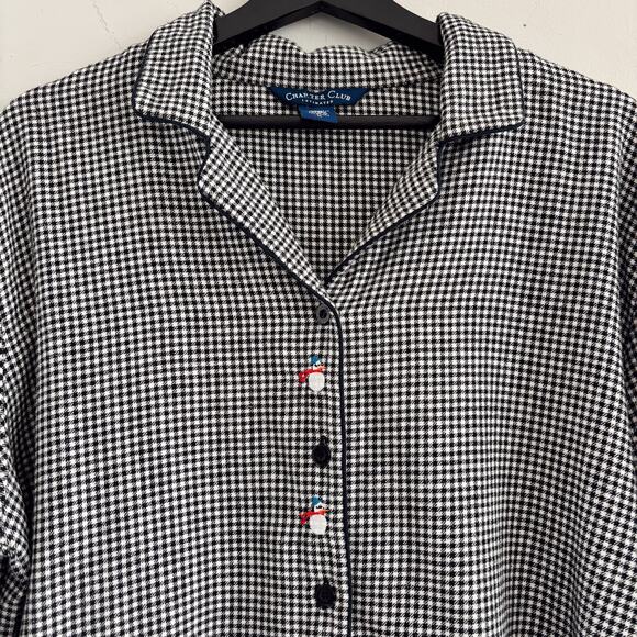 Vintage Charter Club Snowman Holiday Pajama Top Black and White Gingham Size L - Picture 1 of 6